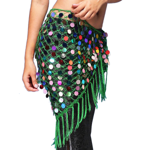 Belly Dance Hip Scarf Crochet and Sequins green