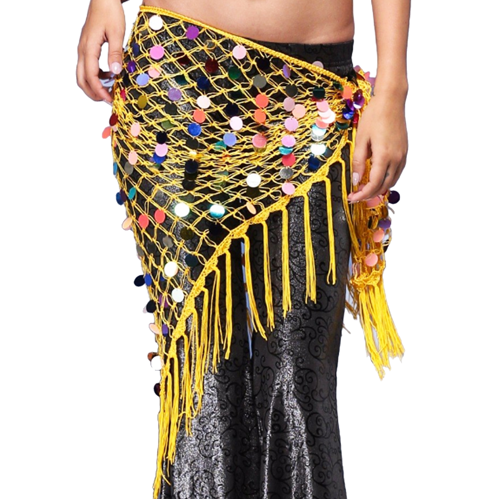 Belly Dance Hip Scarf Crochet and Sequins yellow