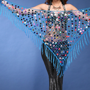 Belly Dance Hip Scarf Crochet and Sequins blue