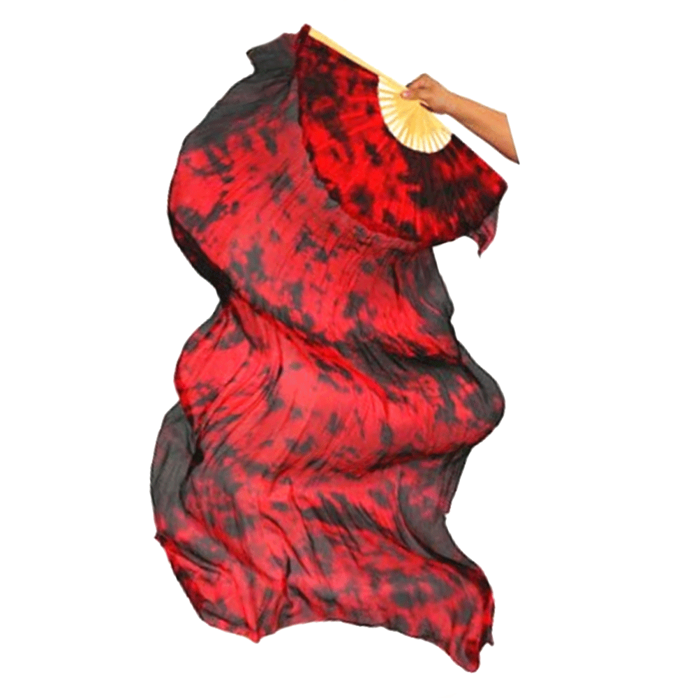 belly dancing silk fan veil tie dye red black