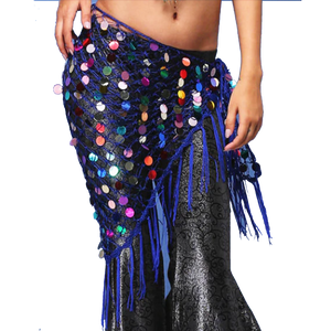 Belly Dance Hip Scarf Crochet and Sequins blue