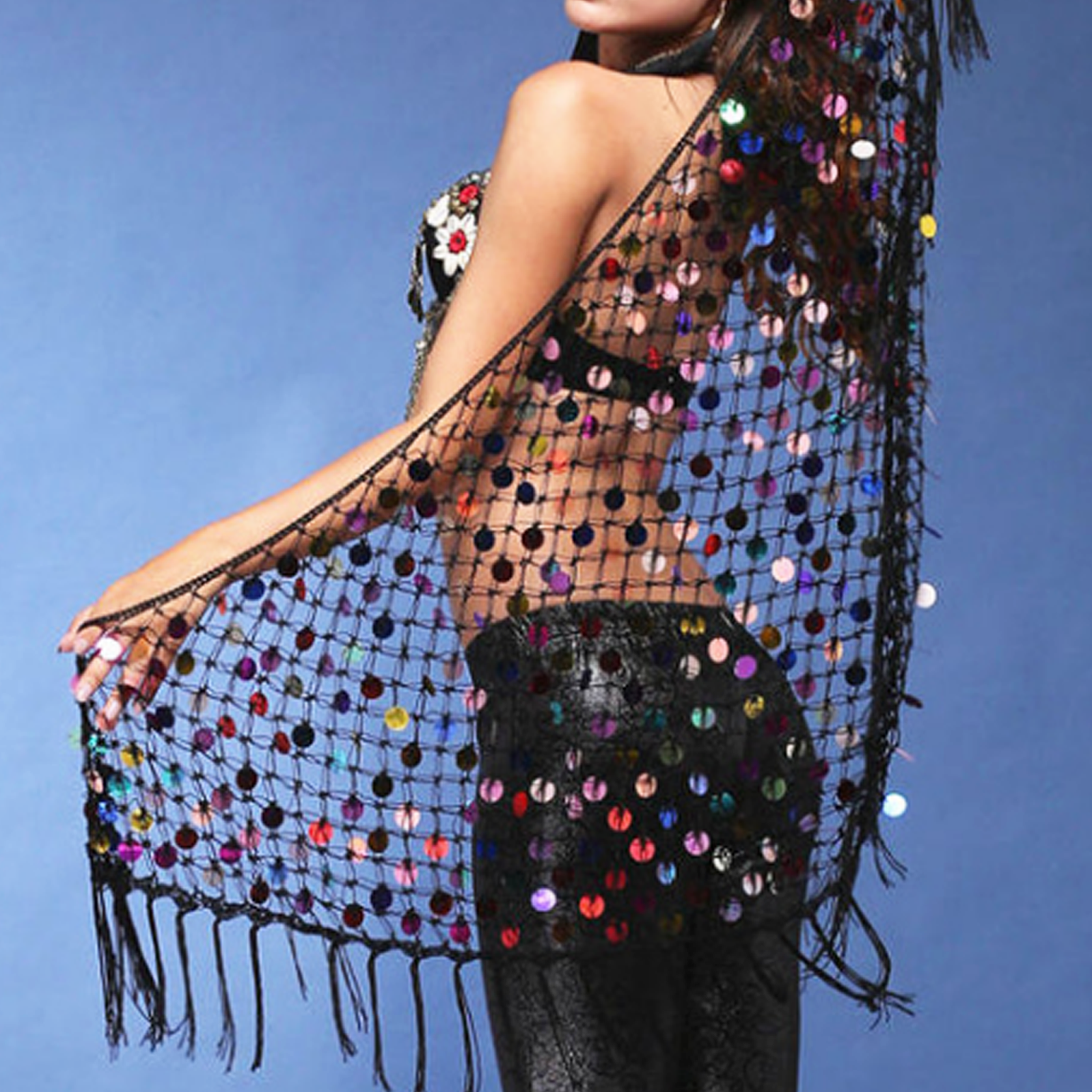 Belly Dance Hip Scarf Crochet and Sequins black