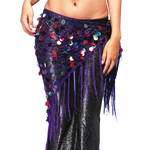 Belly Dance Hip Scarf Crochet and Sequins purple