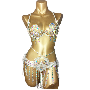 New Sexy Samba Carnival Wire Bra & Belt Costume 2pcs/set Rainbow