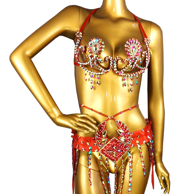 Samba Carnival costume set Wire Bra&Panty&Belt Set Hand Made 4 Pcs