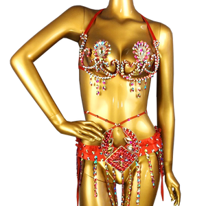 Samba Carnival Wire Bra and Belt Costume with Rainbow Stones I