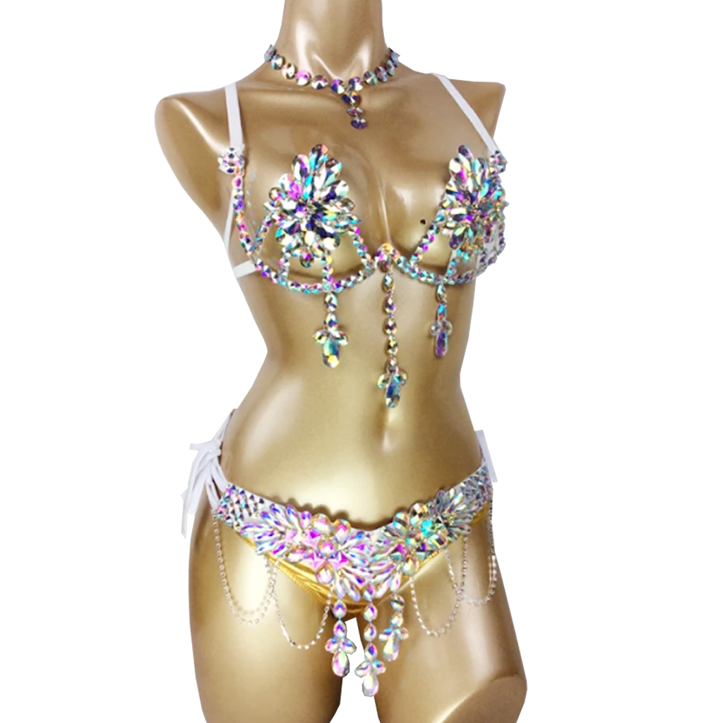Samba Carnival Wire Bra and Belt Underwear AB Color Stone 3 Piece -   Canada
