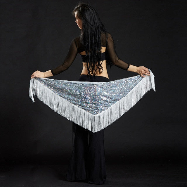 Belly Dance Long Tassel With Sequins Scarf