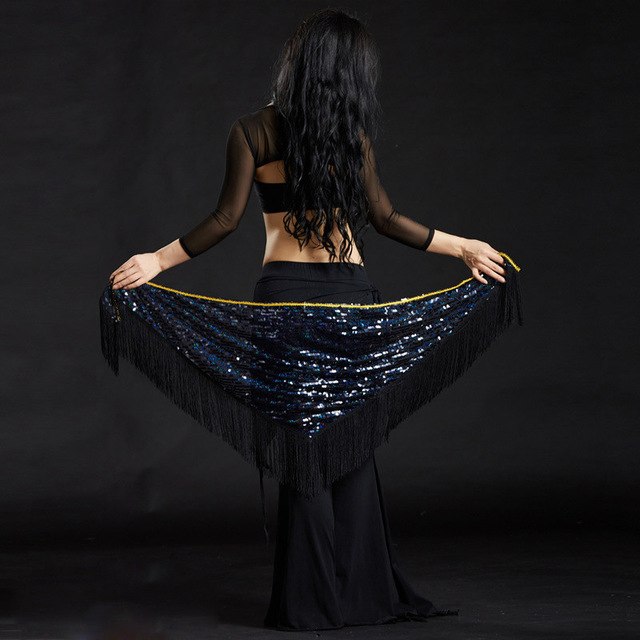 Belly Dance Long Tassel With Sequins Scarf