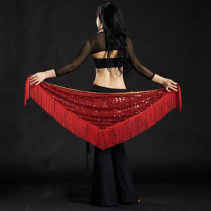 Belly Dance Long Tassel With Sequins Scarf