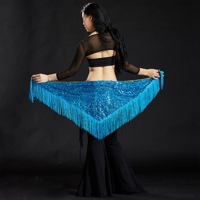 Belly Dance Long Tassel With Sequins Scarf