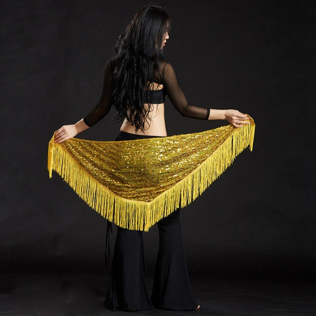 Belly Dance Long Tassel With Sequins Scarf