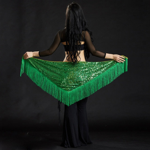 Belly Dance Long Tassel With Sequins Scarf