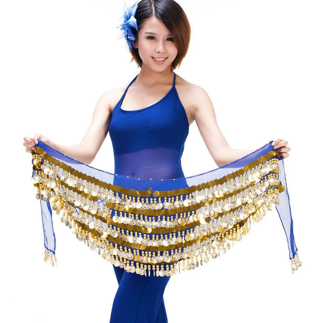 belly dance hip scarf with coins clothes long belts triangle sequin for women