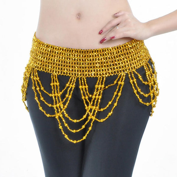 Hip scarf with gold and silver accents, with gold coins - Bellydance  webshop Majorelle