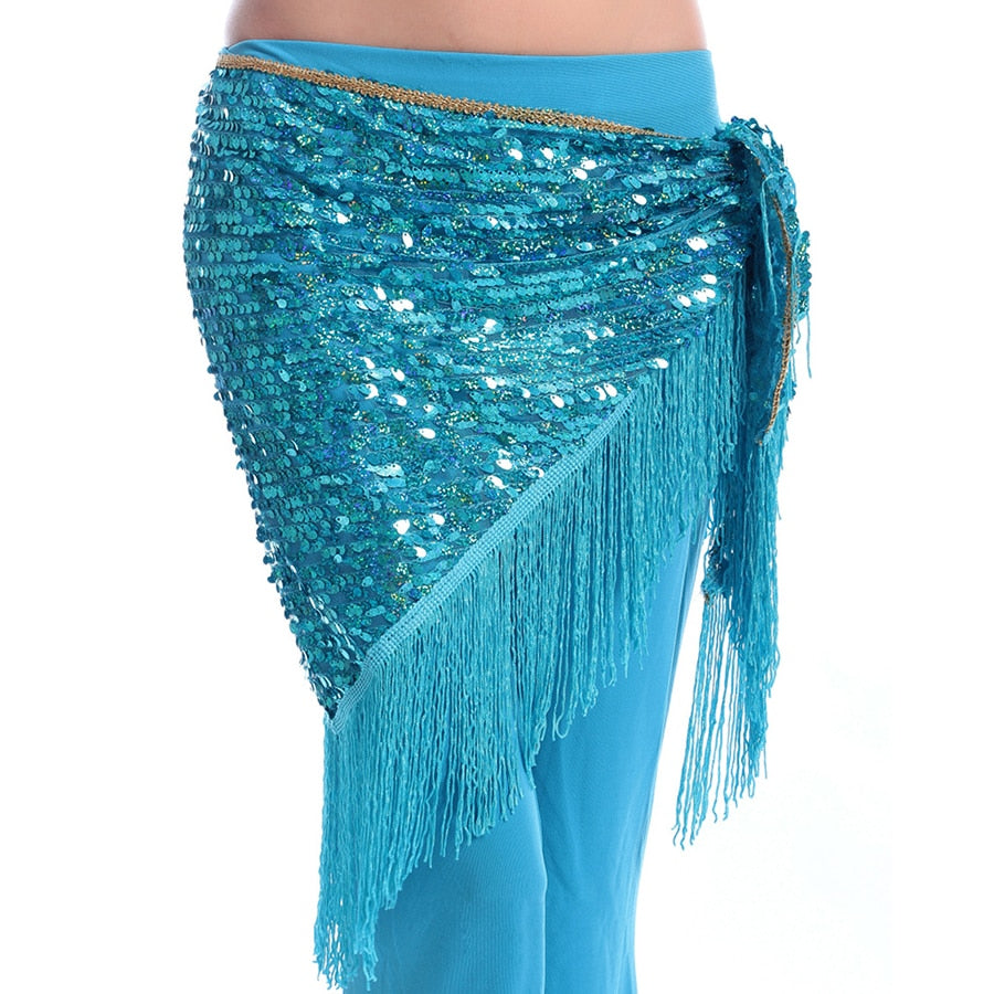 Belly Dance Long Tassel With Sequins Scarf